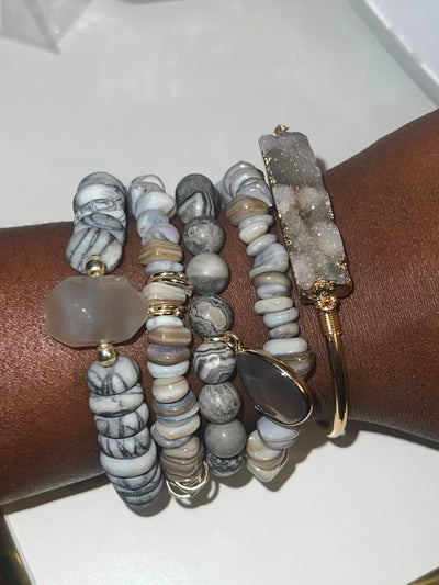 Natural Stone Glass Beaded Elastic Bracelet | Handmade Jewelry Everythingsharonafrikboutique