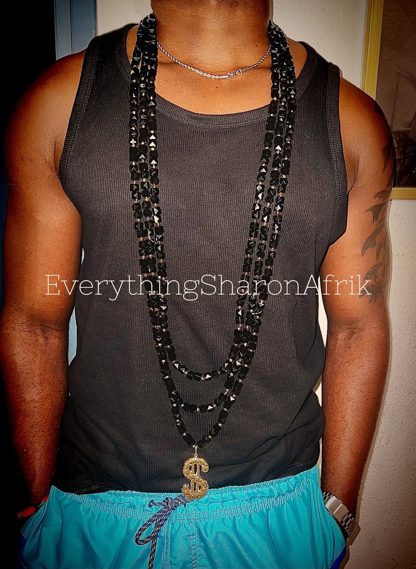 African Men’s 3 Piece Crystal Bead Necklace Set with Bracelets Everythingsharonafrikboutique
