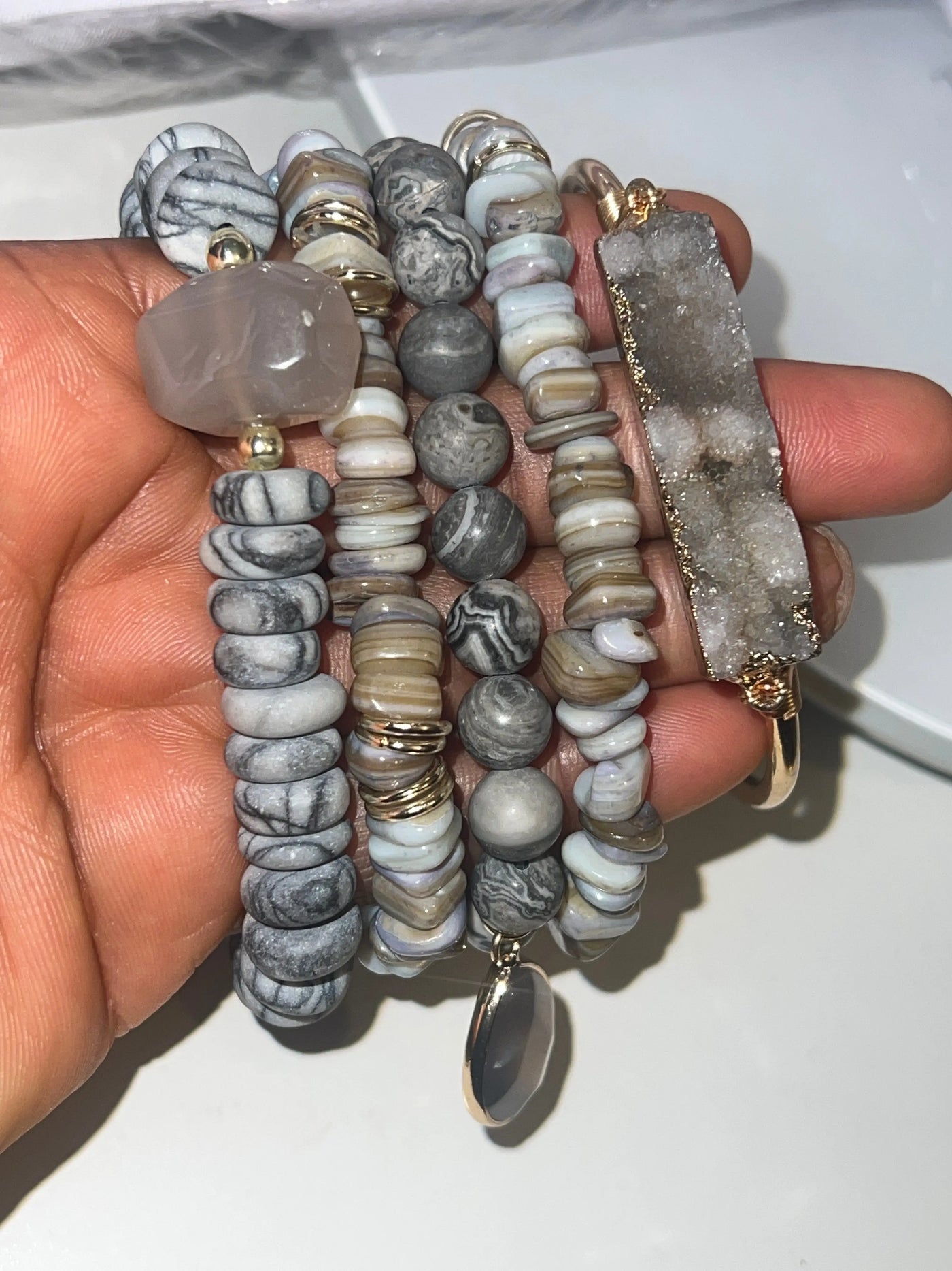 Natural Stone Glass Beaded Elastic Bracelet | Handmade Jewelry Everythingsharonafrikboutique