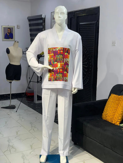 Long Sleeve Kaftan 2 Piece with African Print