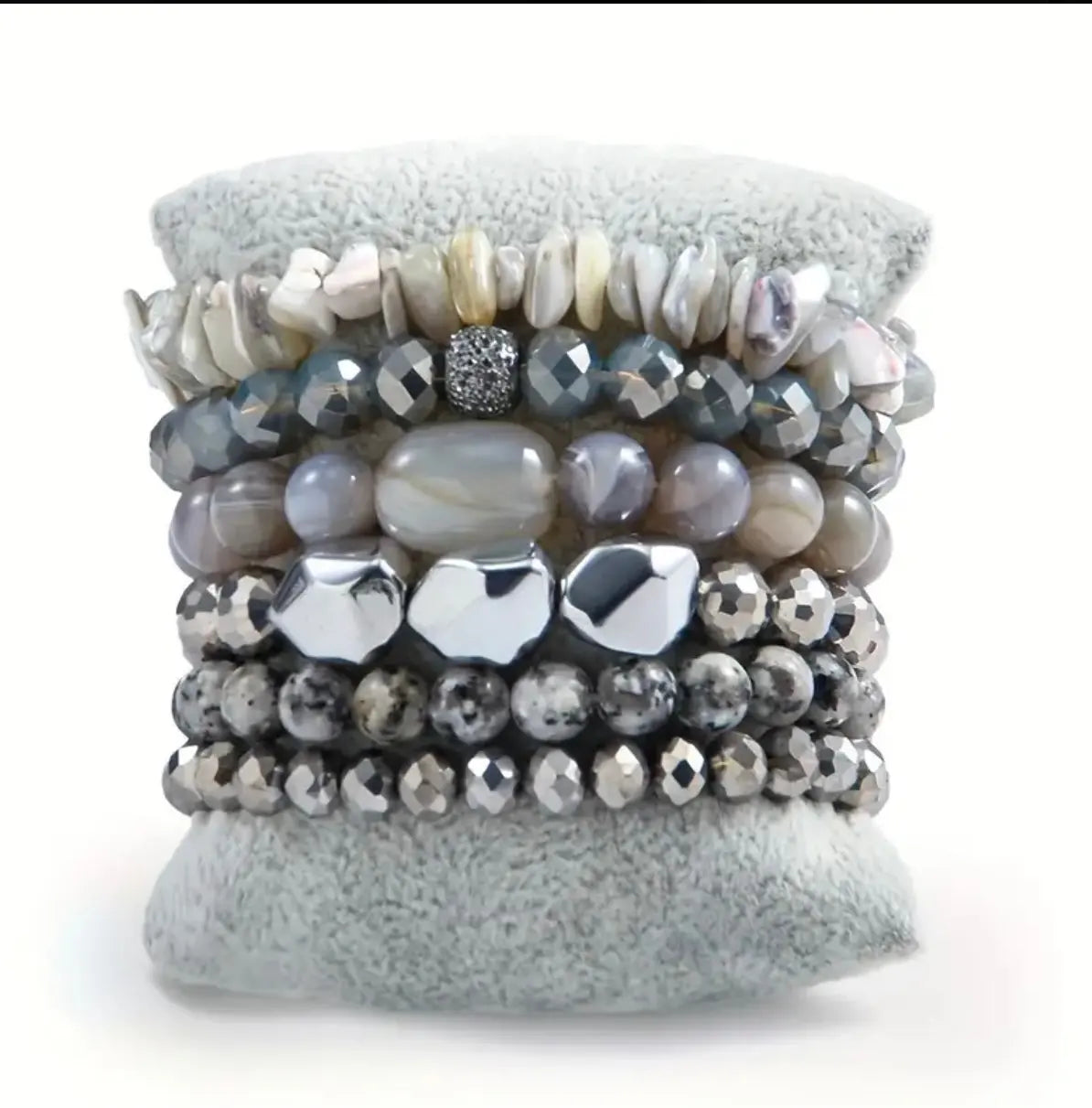 Silver shades of well arranged African glass bracelet