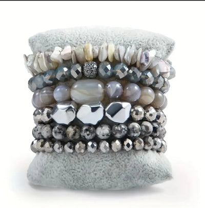 Silver shades of well arranged African glass bracelet