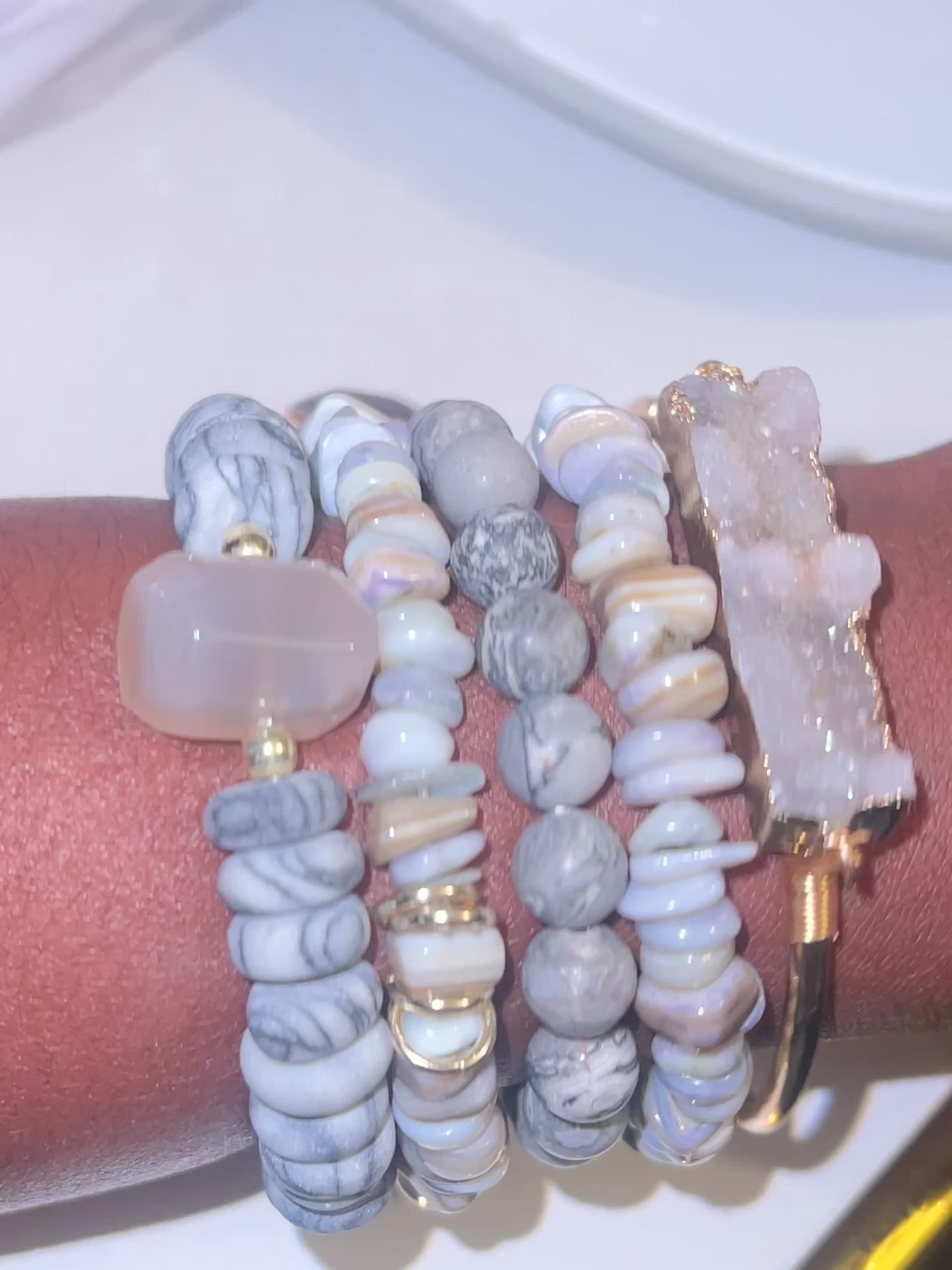 Natural Stone Glass Beaded Elastic Bracelet | Handmade Jewelry