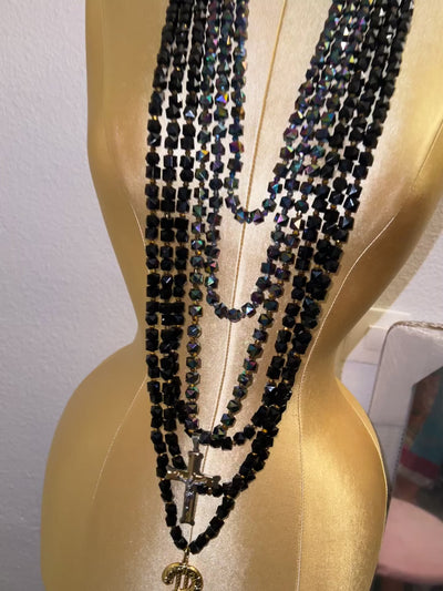 African Men’s 3 Piece Crystal Bead Necklace Set with Bracelets
